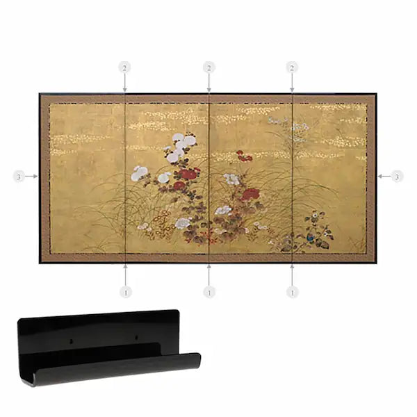 WIDE size black lucite brackets for the 4-panel Japanese folding screen hanging kit.
