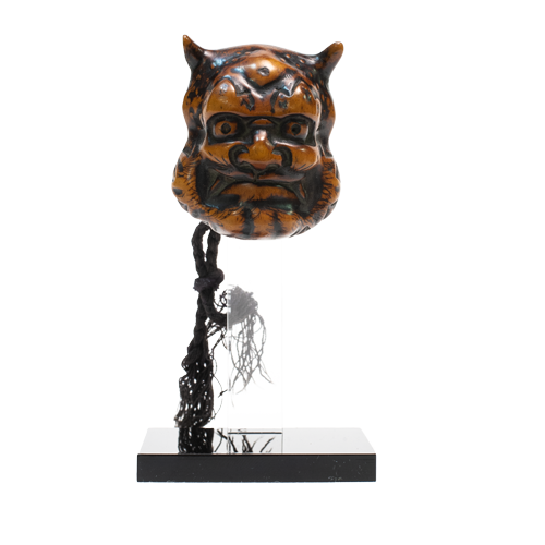 Tall Netsuke Display Stand Showing a Mask Netsuke on Post Style Display- Art Fitters