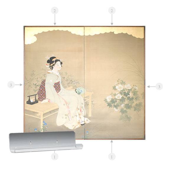 Clear lucite bracket for two-panel screen mounting kit.