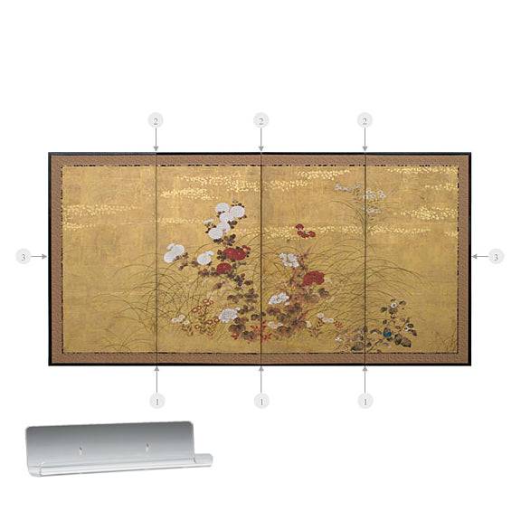 Clear lucite screen brackets in LARGE size for the 4-panel Japanese folding screen hanging kit.