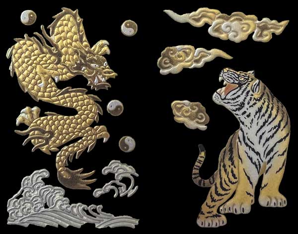 Dragon and Tiger Sticker in the style of Japanese Lacquer