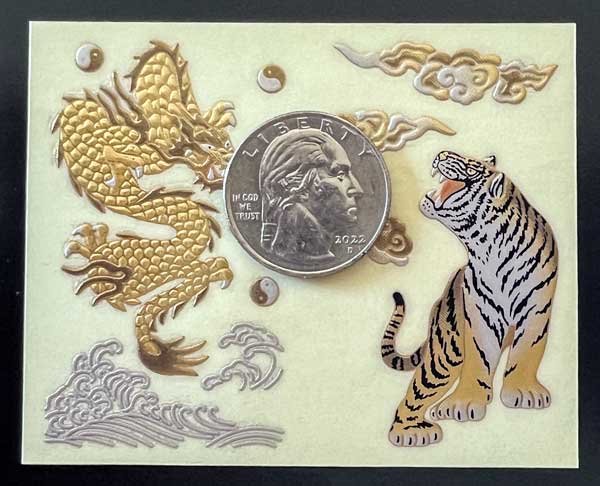 Dragon Over Waves with Tiger Below Clouds - Japanese Gold Lacquer Sticker