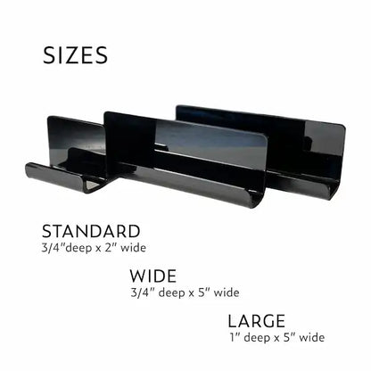 Size comparison of all three sizes available in lucite; standard, wide, and large