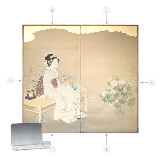 Clear lucite standard size bracket for two-panel screen mounting kit.